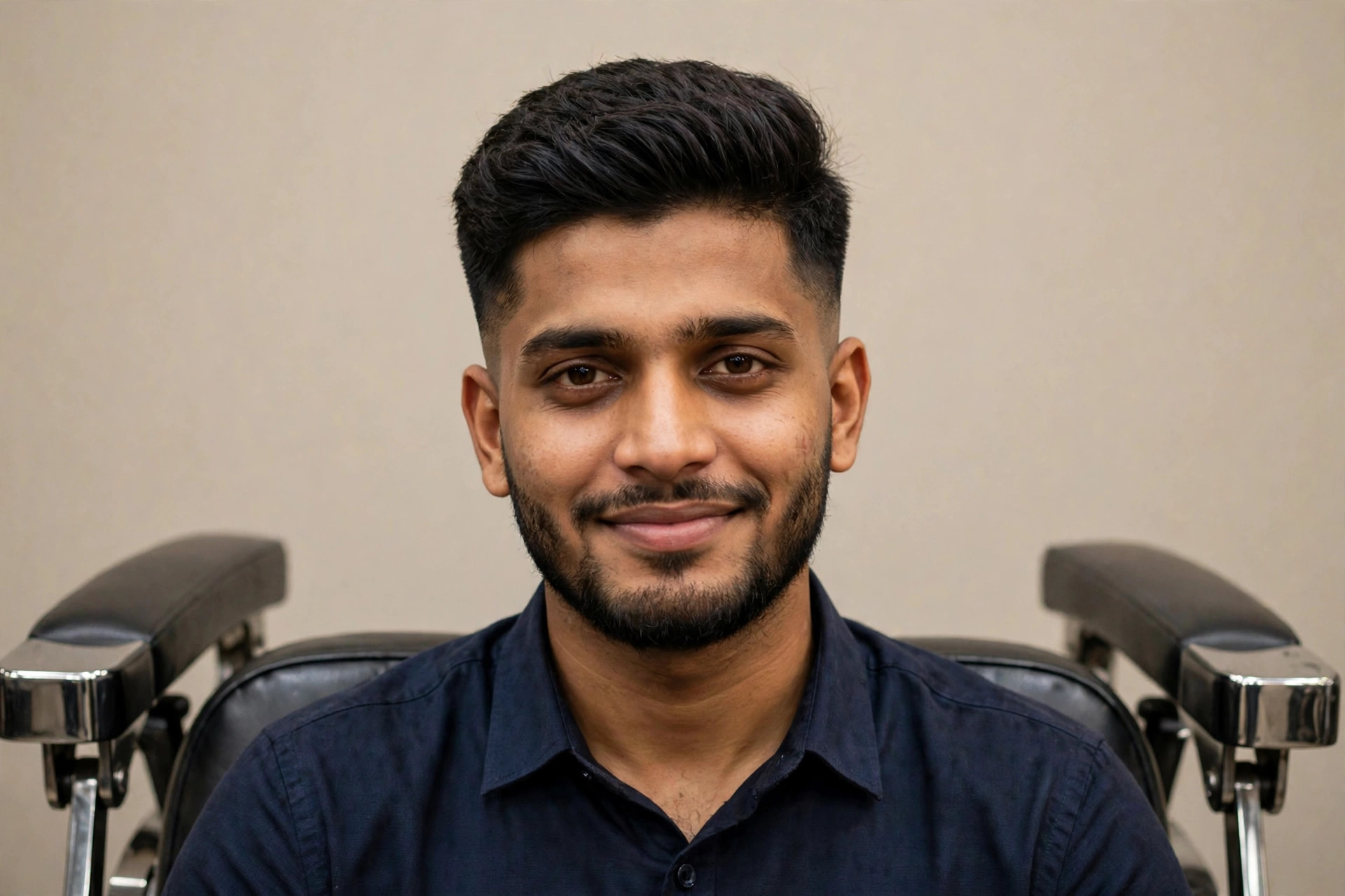 Same man sharp and confident after haircut and beard styling